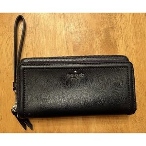 kate spade new york long wallet leather Navy plain ladies round zipper